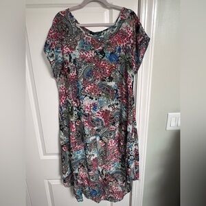 cha cha vente Pink Blue Floral Paisley Sheer Top
